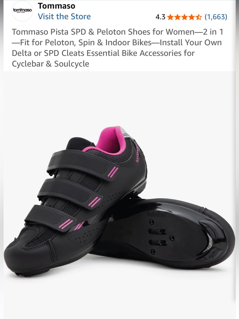 Tommaso Women's Cycling Shoes - Black with Pink Accents, Size 7 with cleats